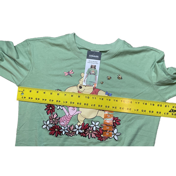 Disney Winnie The Pooh & Piglet Womens Medium Green T-Shirt Embroidered Flowers - Picture 10 of 12